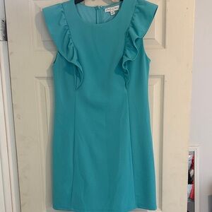 She + Sky Teal Ruffle Midi Dress